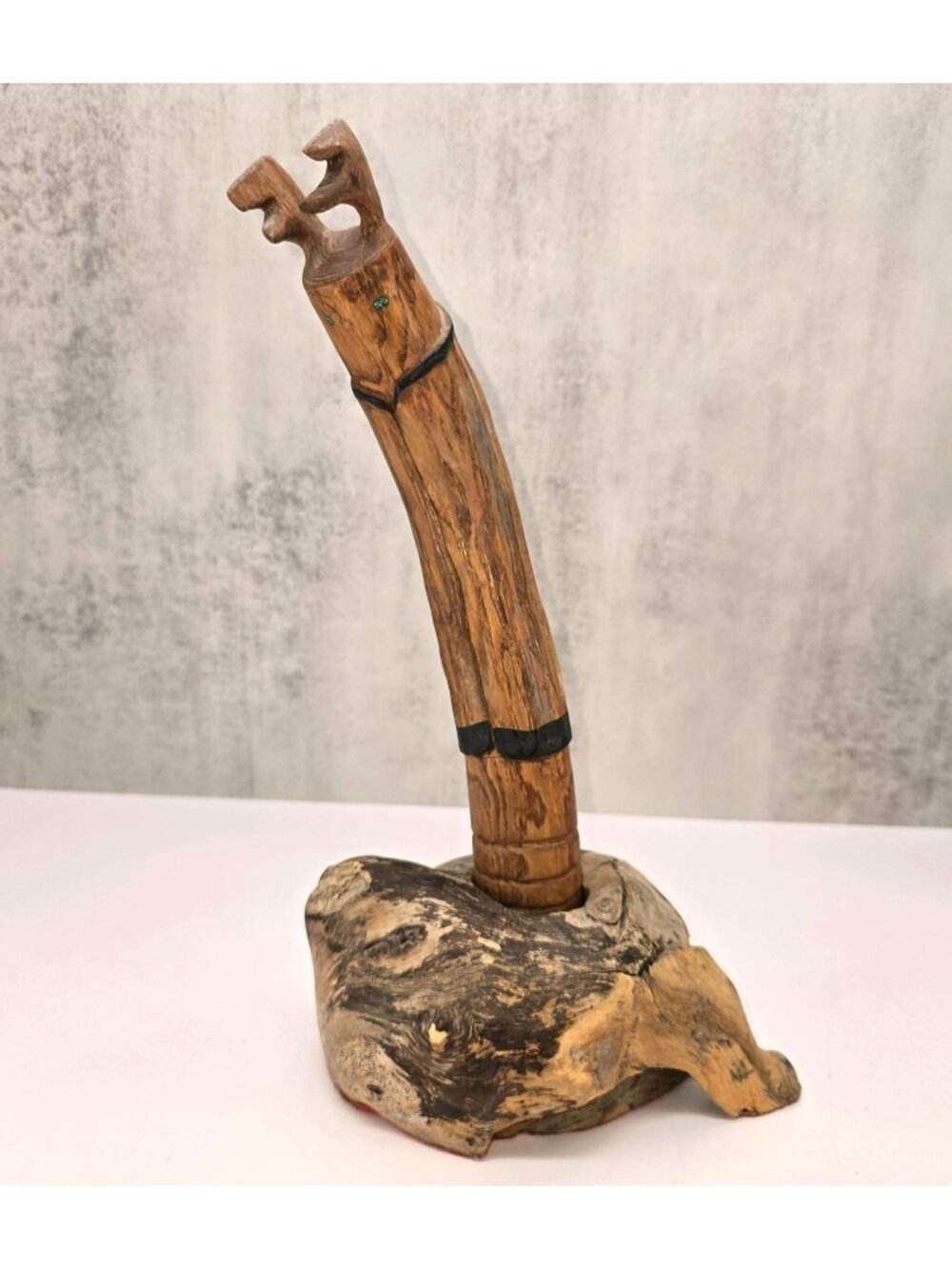 Hand-Carved Wooden Native Deer Head Rattle Inlay Turquoise Eyes BA212